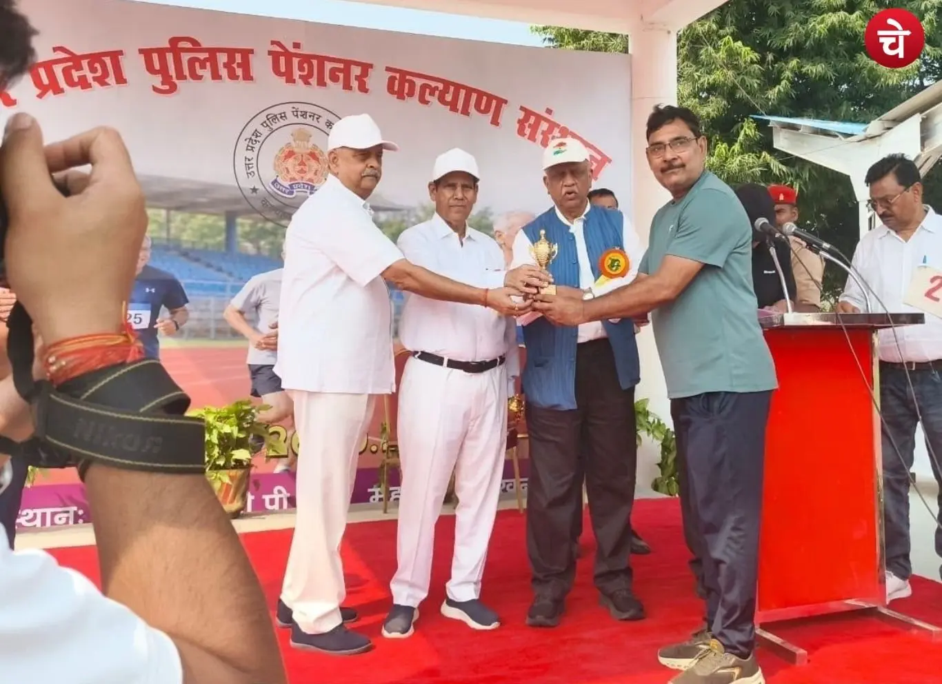 A guest presenting gifts to the winners during the annual sports competition in Lucknow